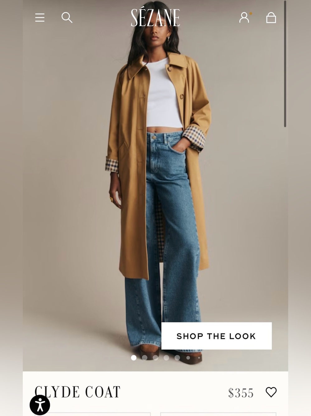 Sézane Clyde Coat in Camel with Checked Lining